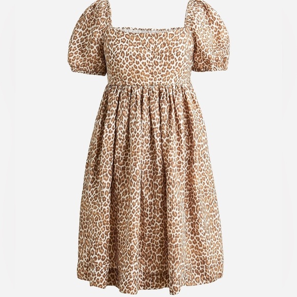 J. Crew Dresses & Skirts - J Crew Linen Cupro Leopard Print Puff Sleeve Dress women’s size 4